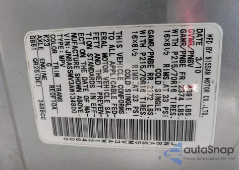 2010 Nissan Rogue S z USA, uszkodzony, nr VIN JN8AS5MV3AW134800